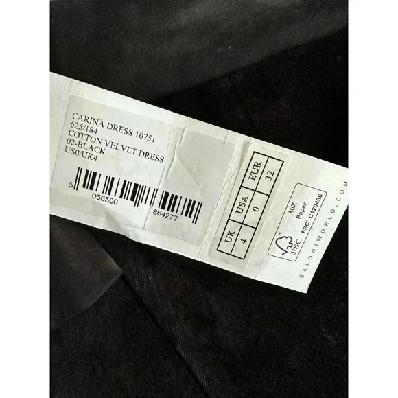 SALONI CARINA BLACK COTTON VELVET CORSET MIDI DRESS Size 0 NEW NWT! - Picture 10 of 10